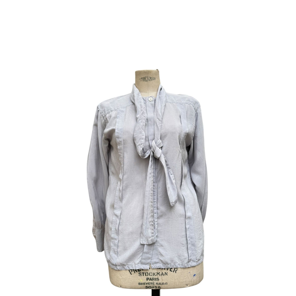 Lila Blue Silk Built-in scarf shirt