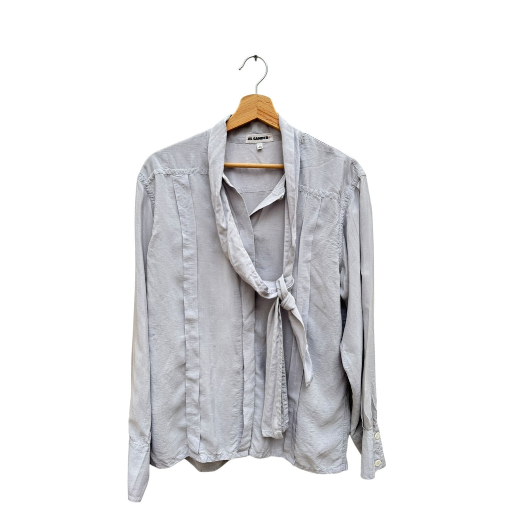 Lila Blue Silk Built-in scarf shirt