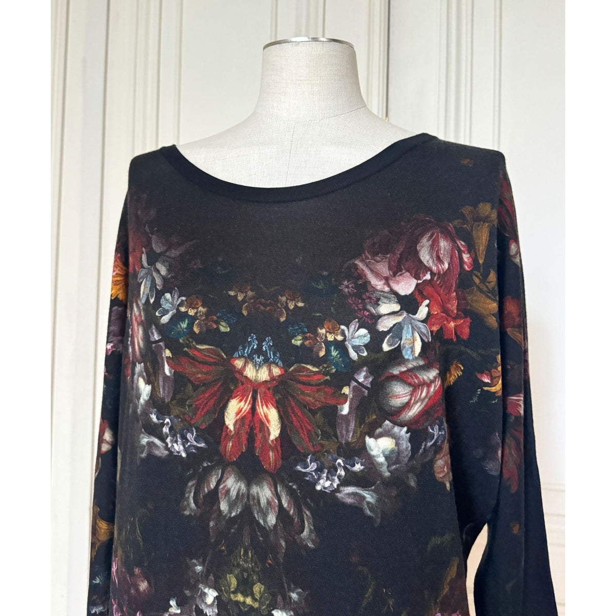 FW 2012 Black Red Floral Printed Wool Dress