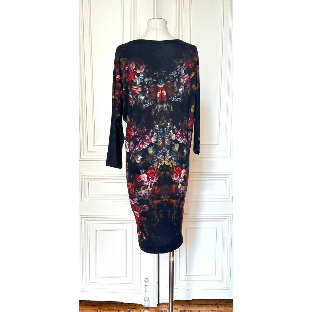FW 2012 Black Red Floral Printed Wool Dress