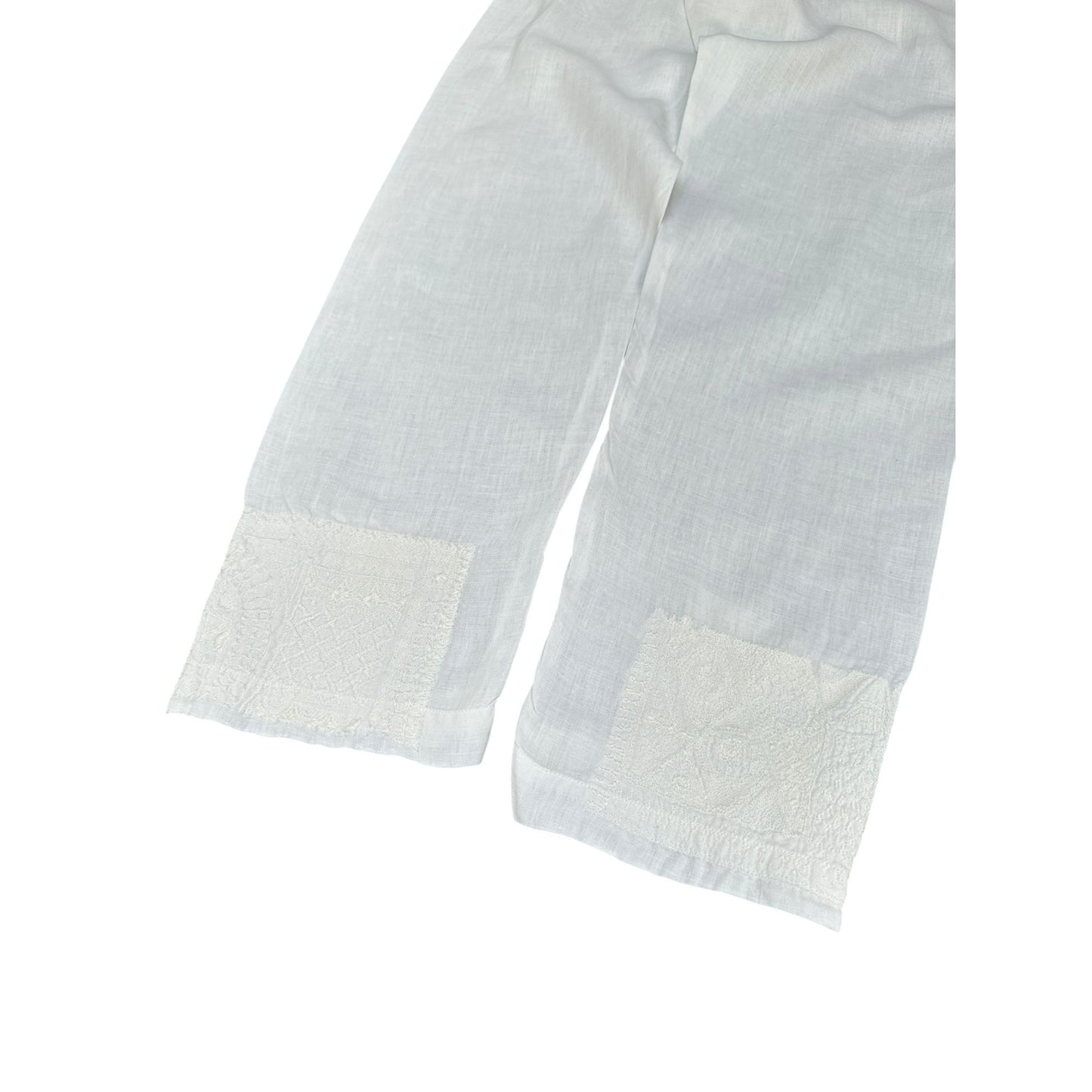 White Embroidered Cotton Pants