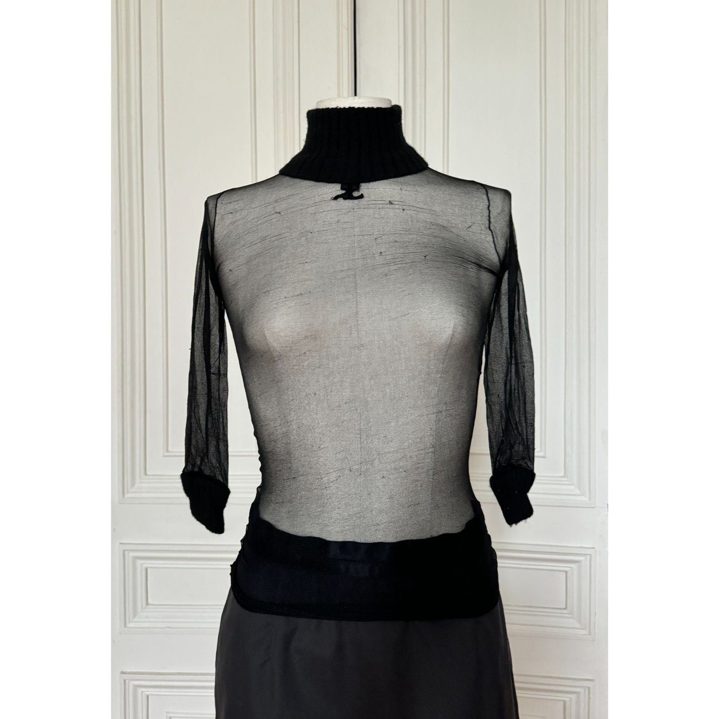 1970s Black Nylon Sheer Top 