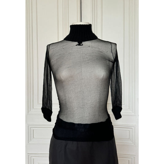 1970s Black Nylon Sheer Top 