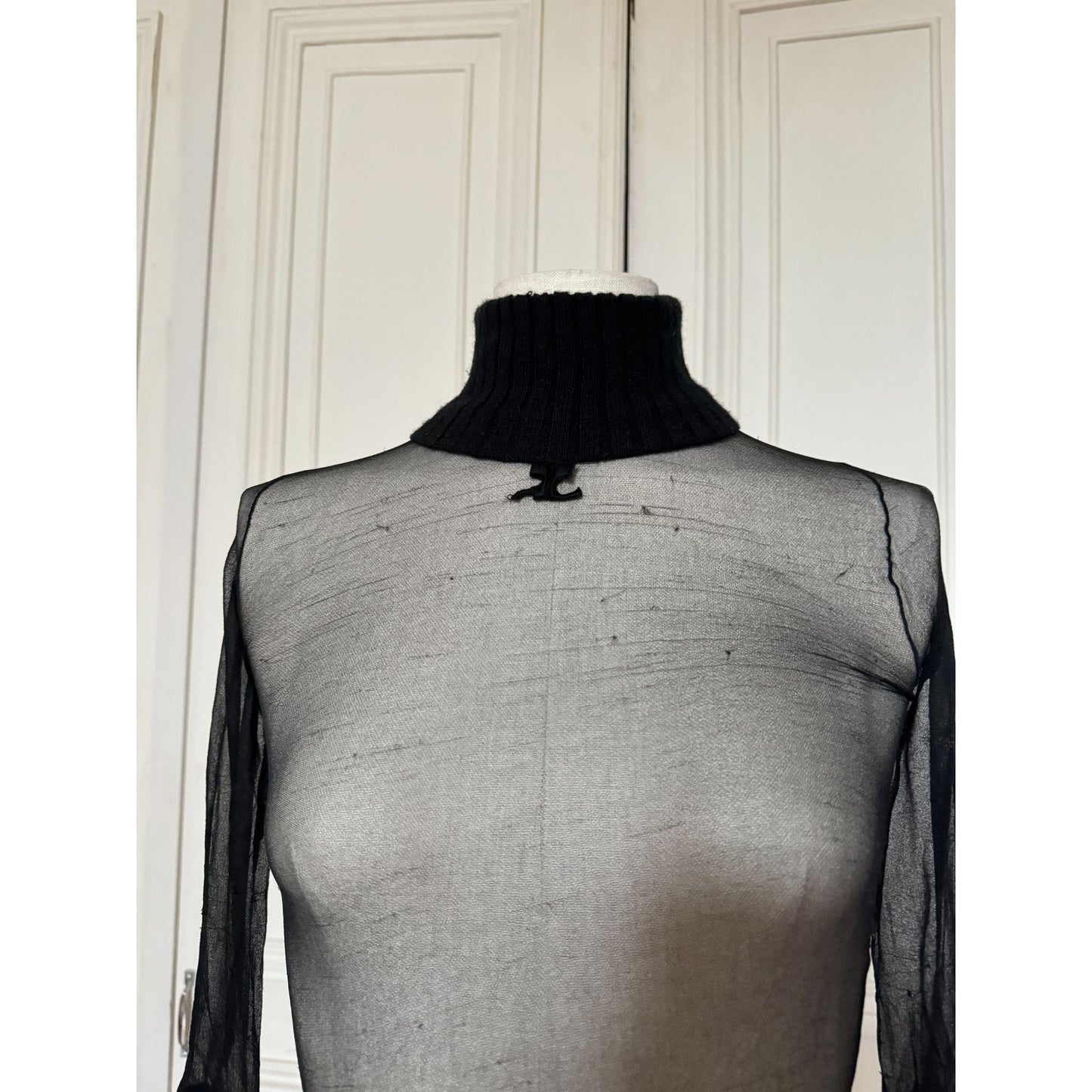 1970s Black Nylon Sheer Top 