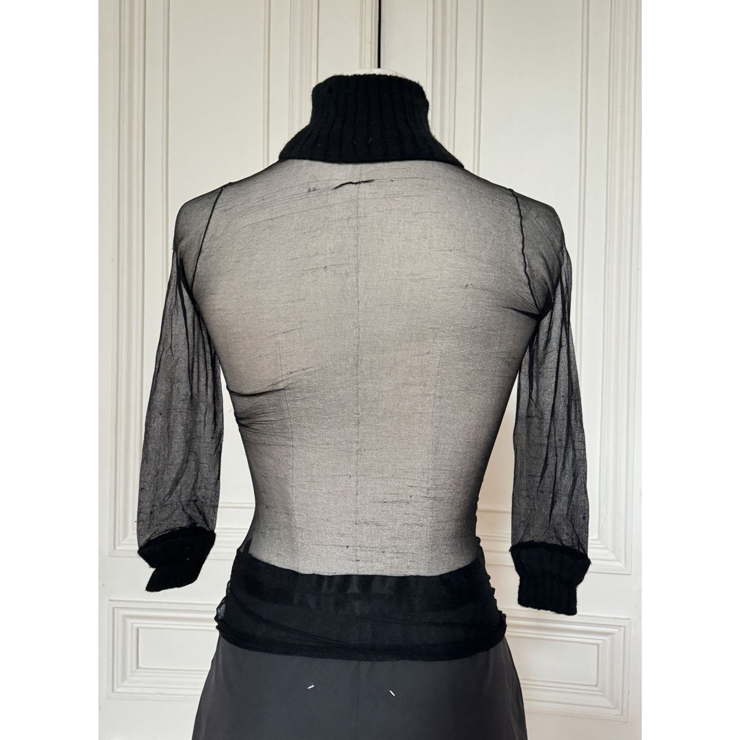 1970s Black Nylon Sheer Top 