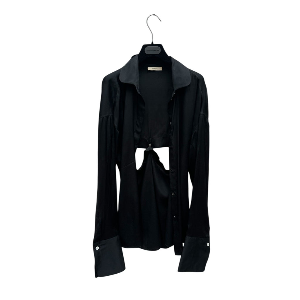 Black Silk Open-Back Shirt