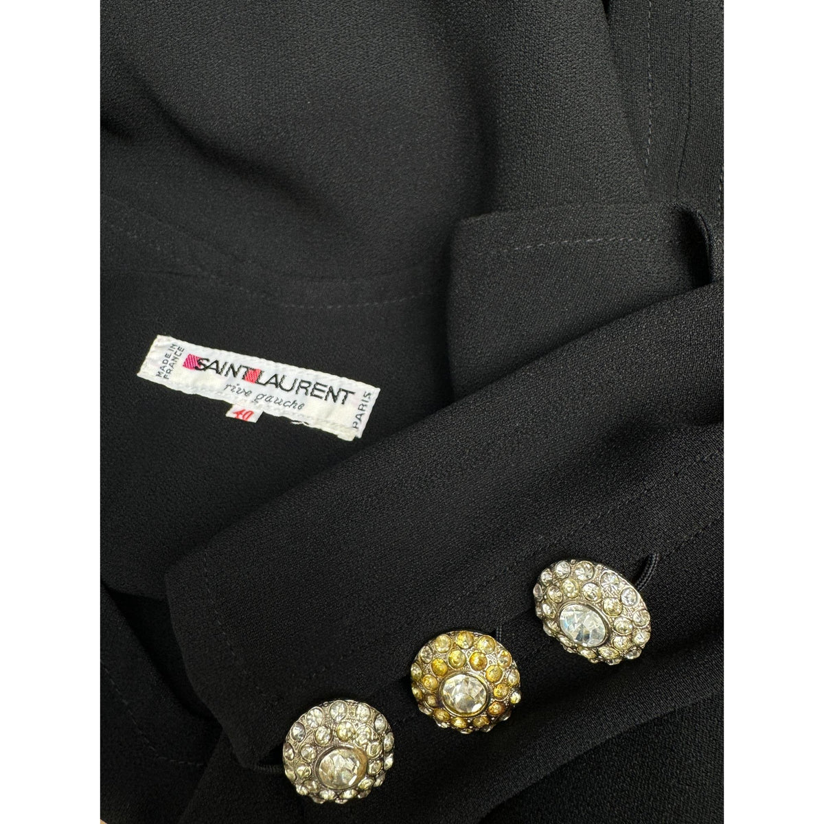 1980s Black Wool Embellished Button Maxi Evening Dress