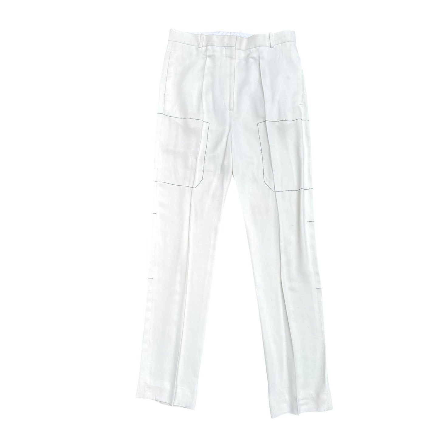 SS 2015 Ecru Straight Pants w/ Contrast Seams