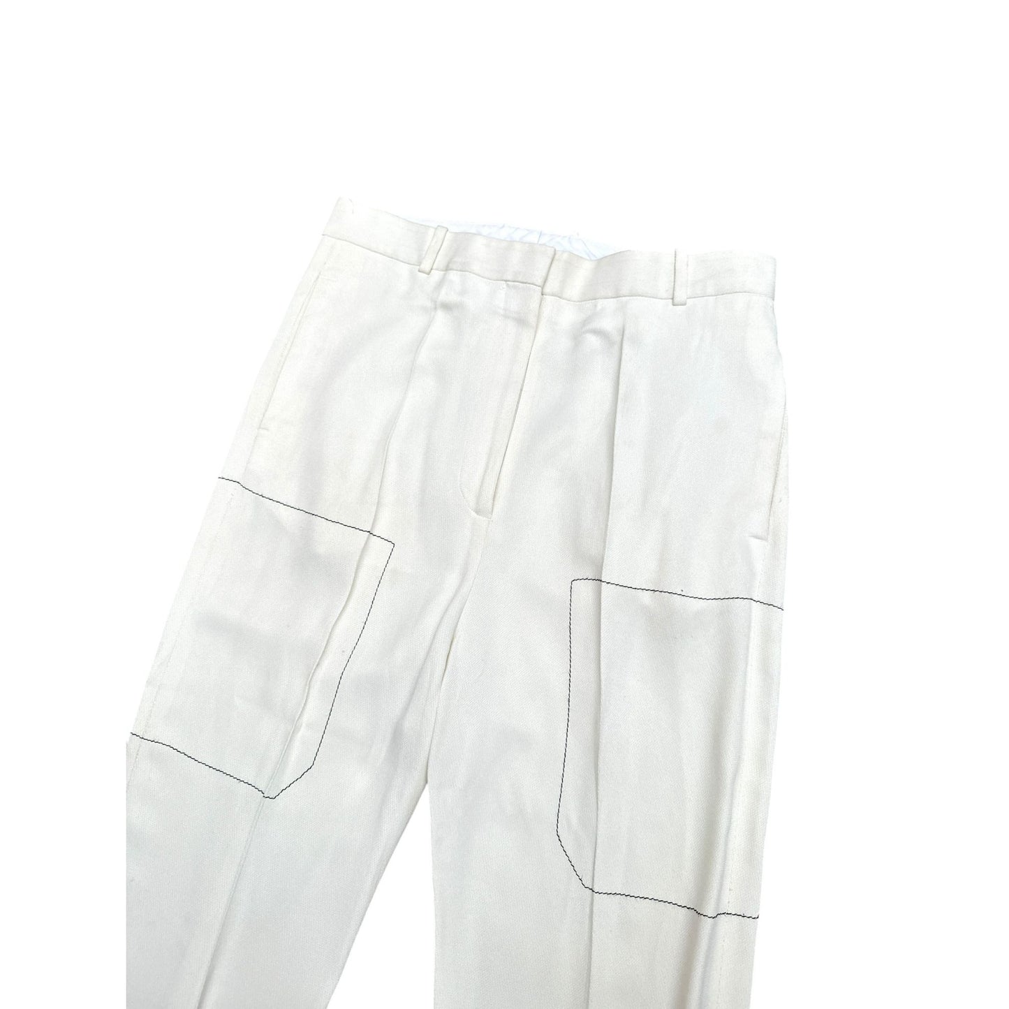 SS 2015 Ecru Straight Pants w/ Contrast Seams