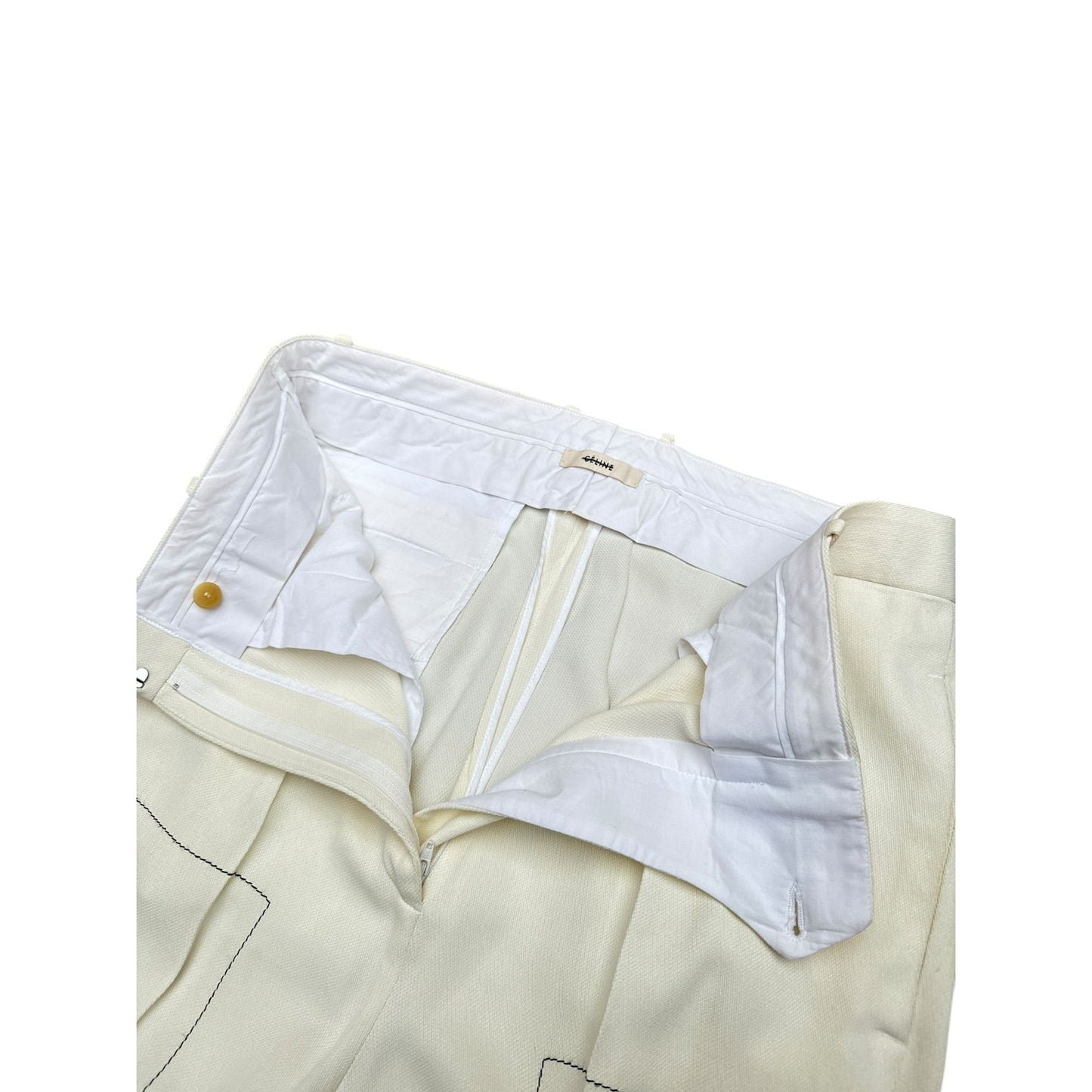 SS 2015 Ecru Straight Pants w/ Contrast Seams