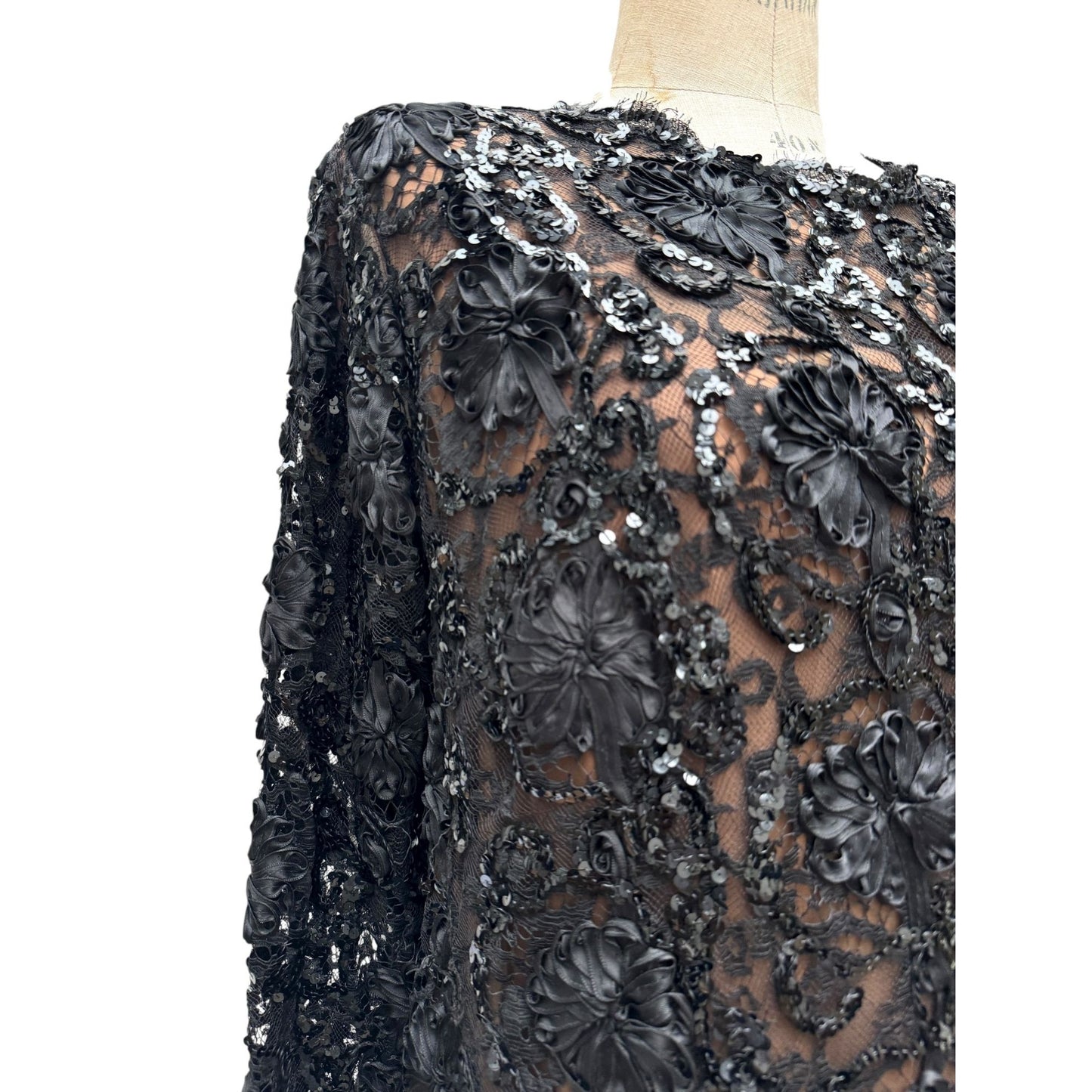 1980s Haute Couture Black Sequined Dress