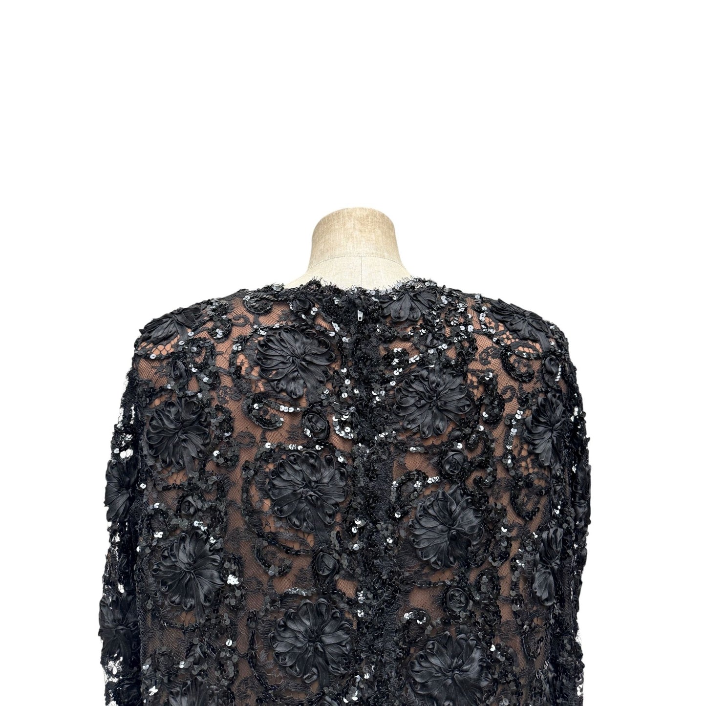 1980s Haute Couture Black Sequined Dress