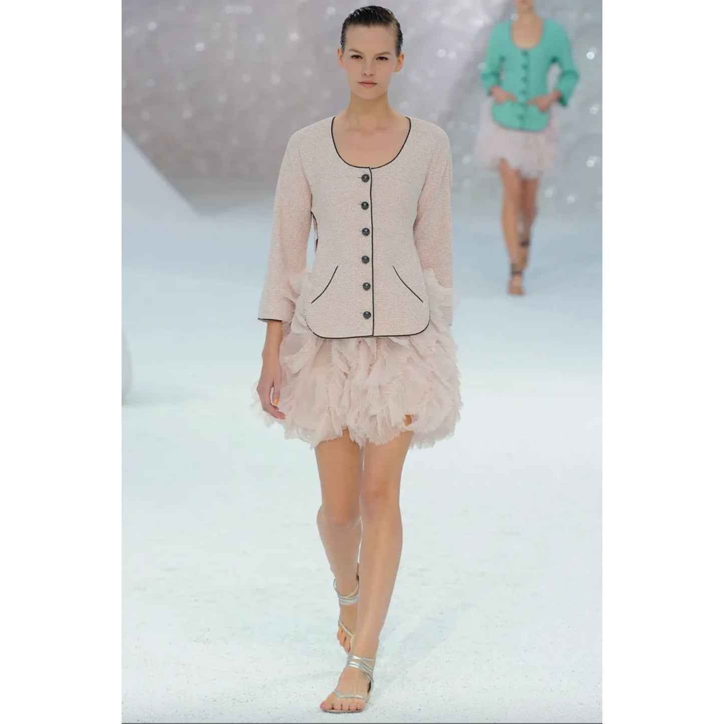 Spring 2012 Pale Pink Tweed Belted Jacket