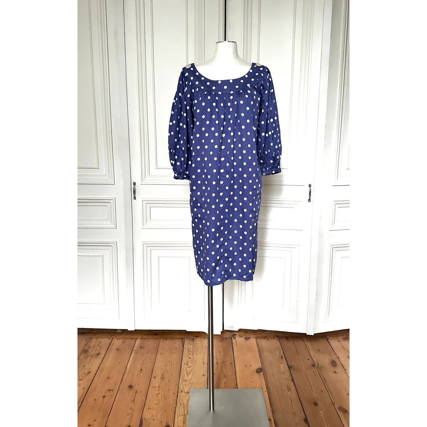1980s Navy Polka Dot Cotton Dress 