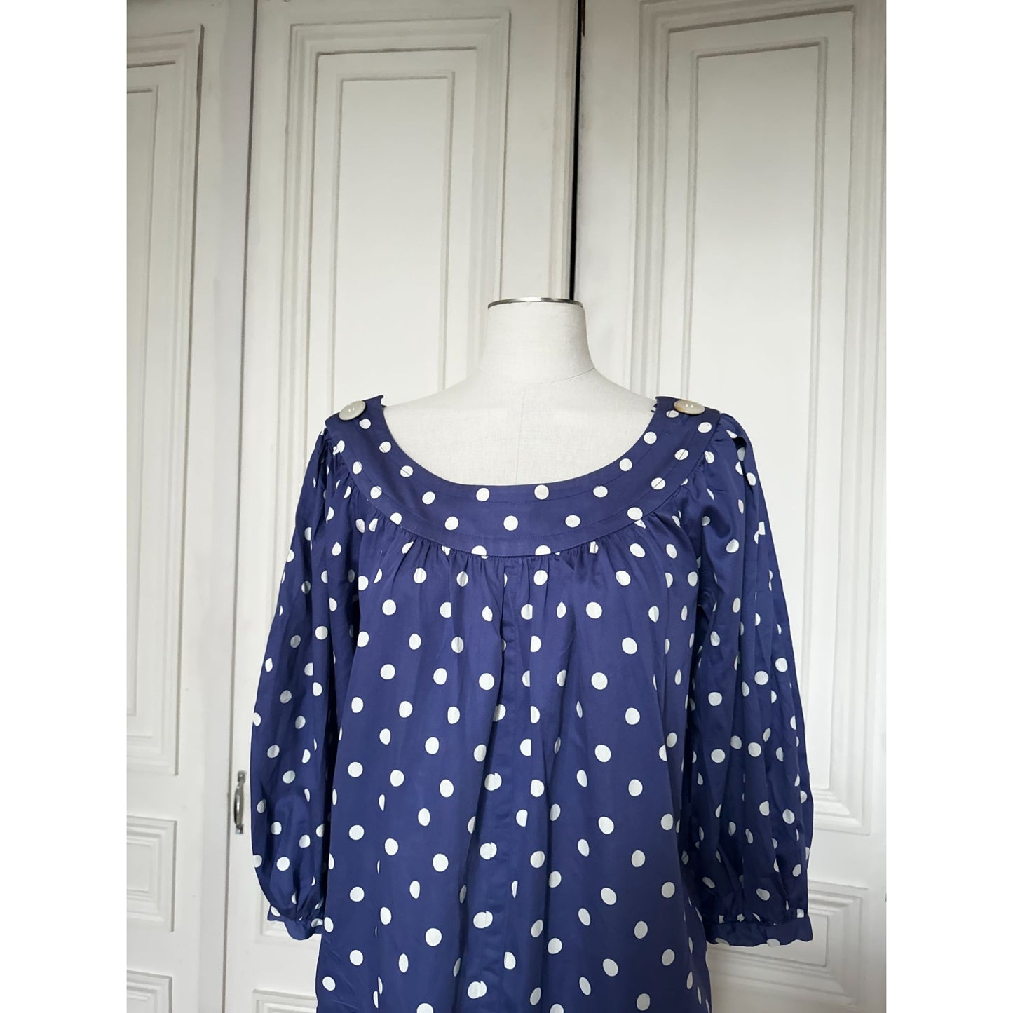 1980s Navy Polka Dot Cotton Dress 