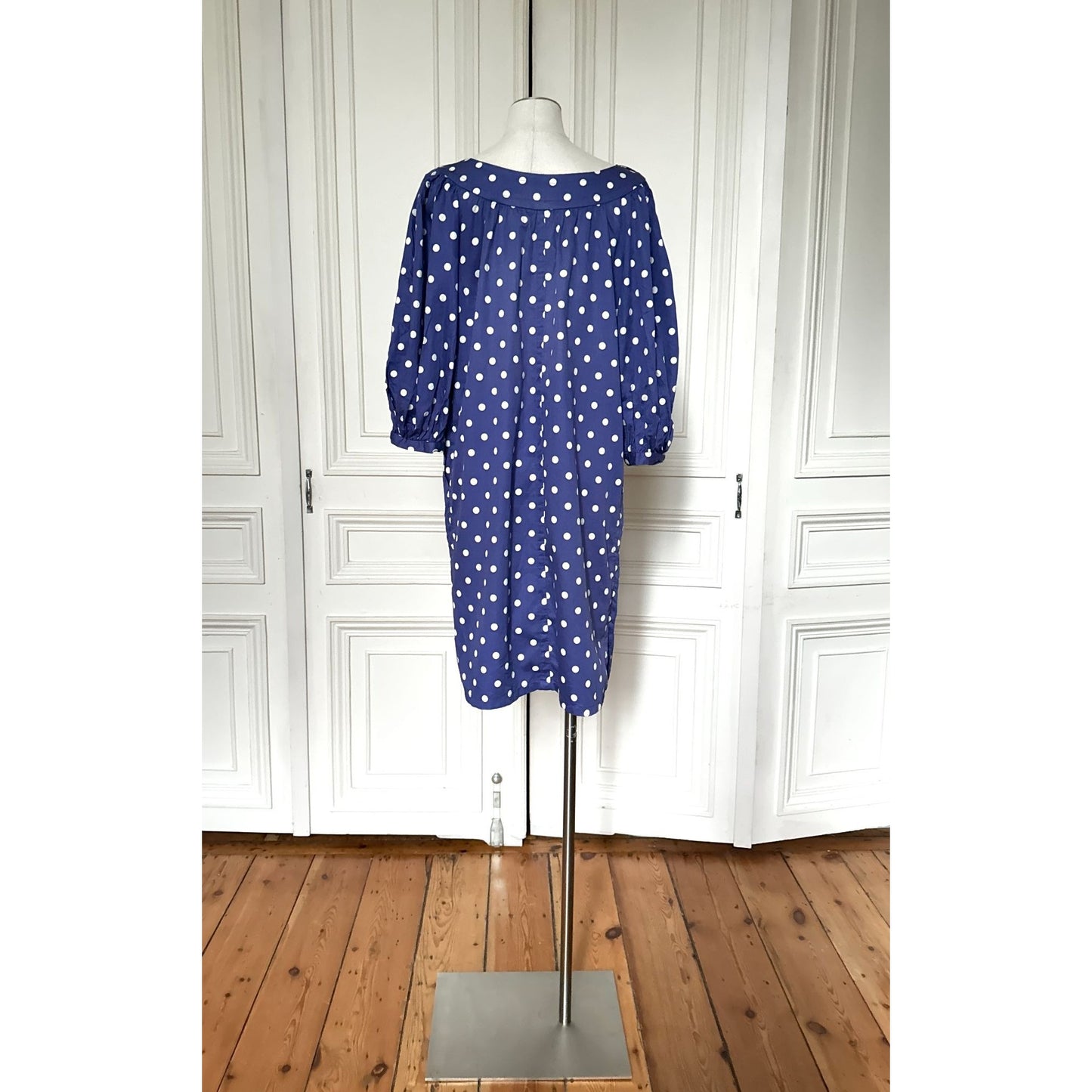 1980s Navy Polka Dot Cotton Dress 