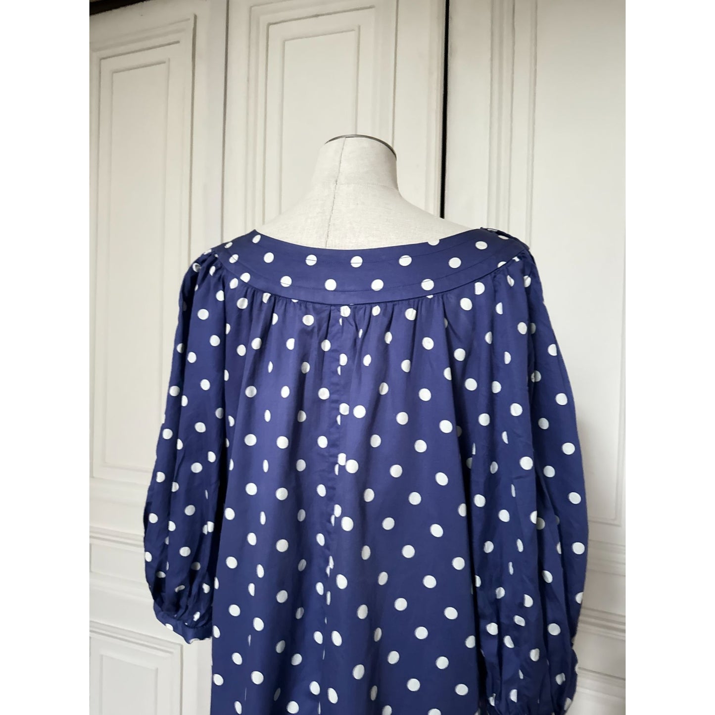 1980s Navy Polka Dot Cotton Dress 