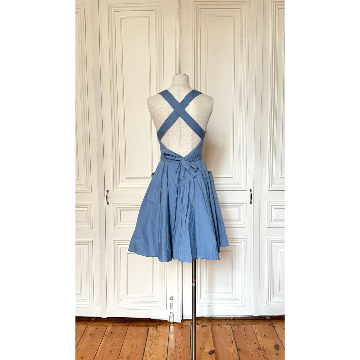 2006 Blue Cotton Blend Cross-Back Dress