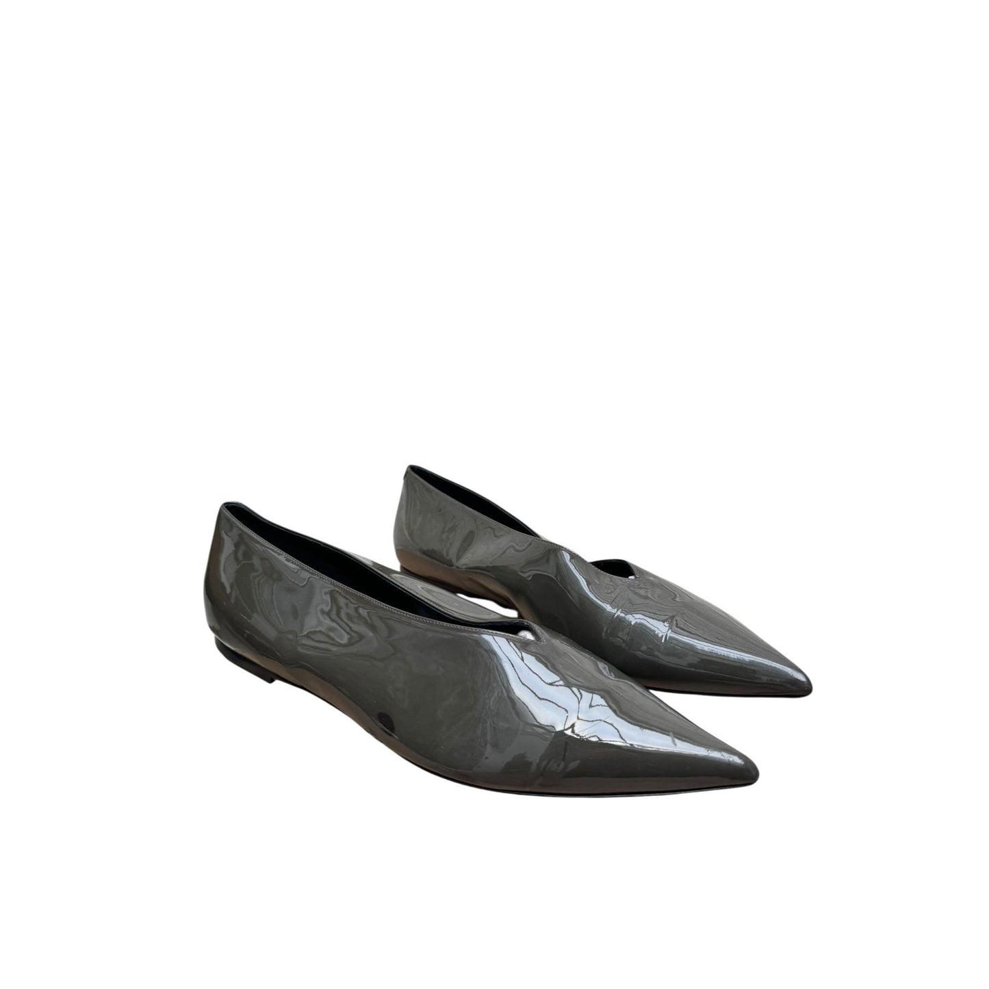 Phoebe Philo Glossy Olive Grey Patent Leather Pointed Flats