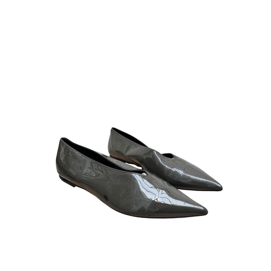 Phoebe Philo Glossy Olive Grey Patent Leather Pointed Flats