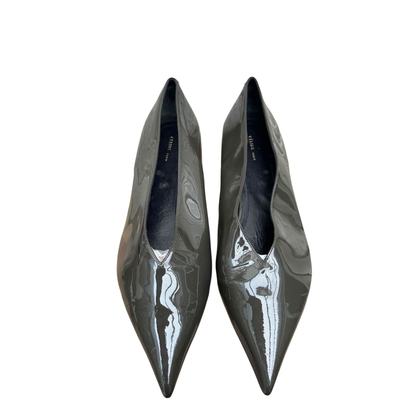 Phoebe Philo Glossy Olive Grey Patent Leather Pointed Flats