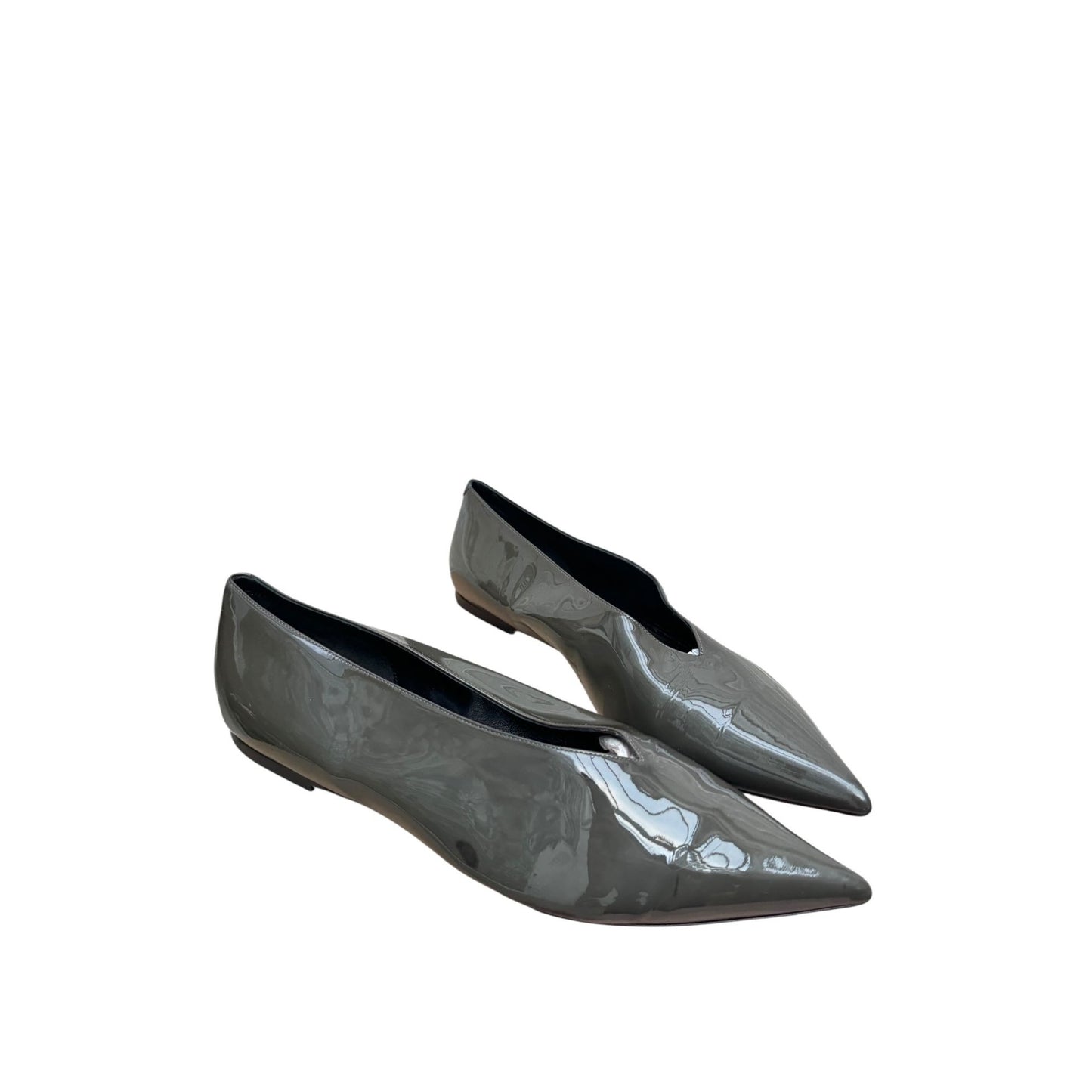 Phoebe Philo Glossy Olive Grey Patent Leather Pointed Flats
