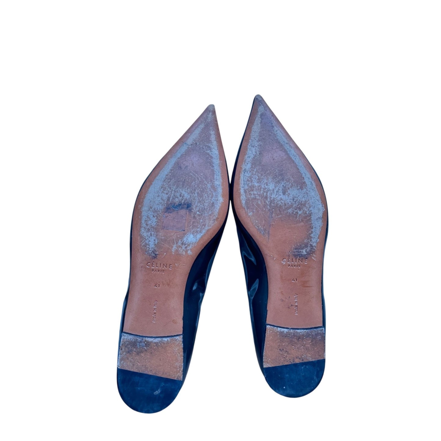 Phoebe Philo Glossy Olive Grey Patent Leather Pointed Flats