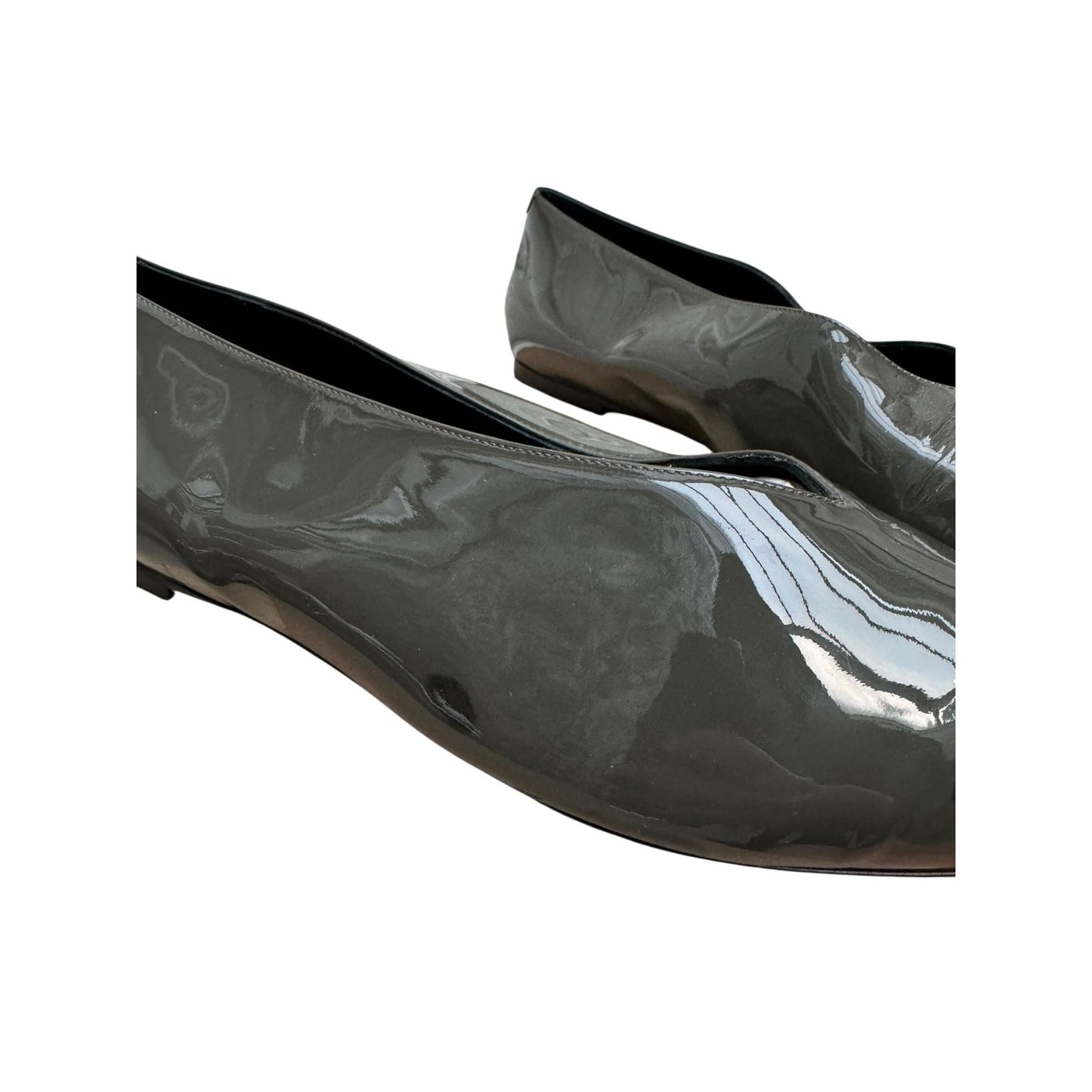 Phoebe Philo Glossy Olive Grey Patent Leather Pointed Flats