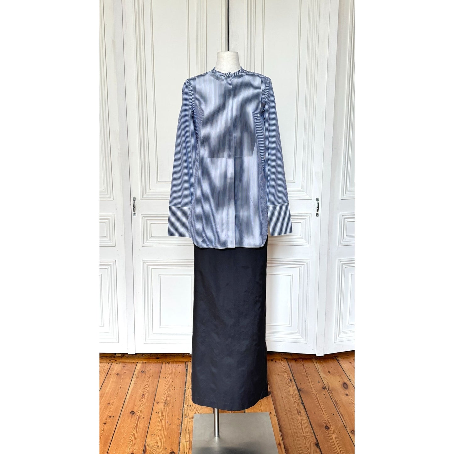 Phoebe Philo Blue Striped Mandarin Collar Shirt 