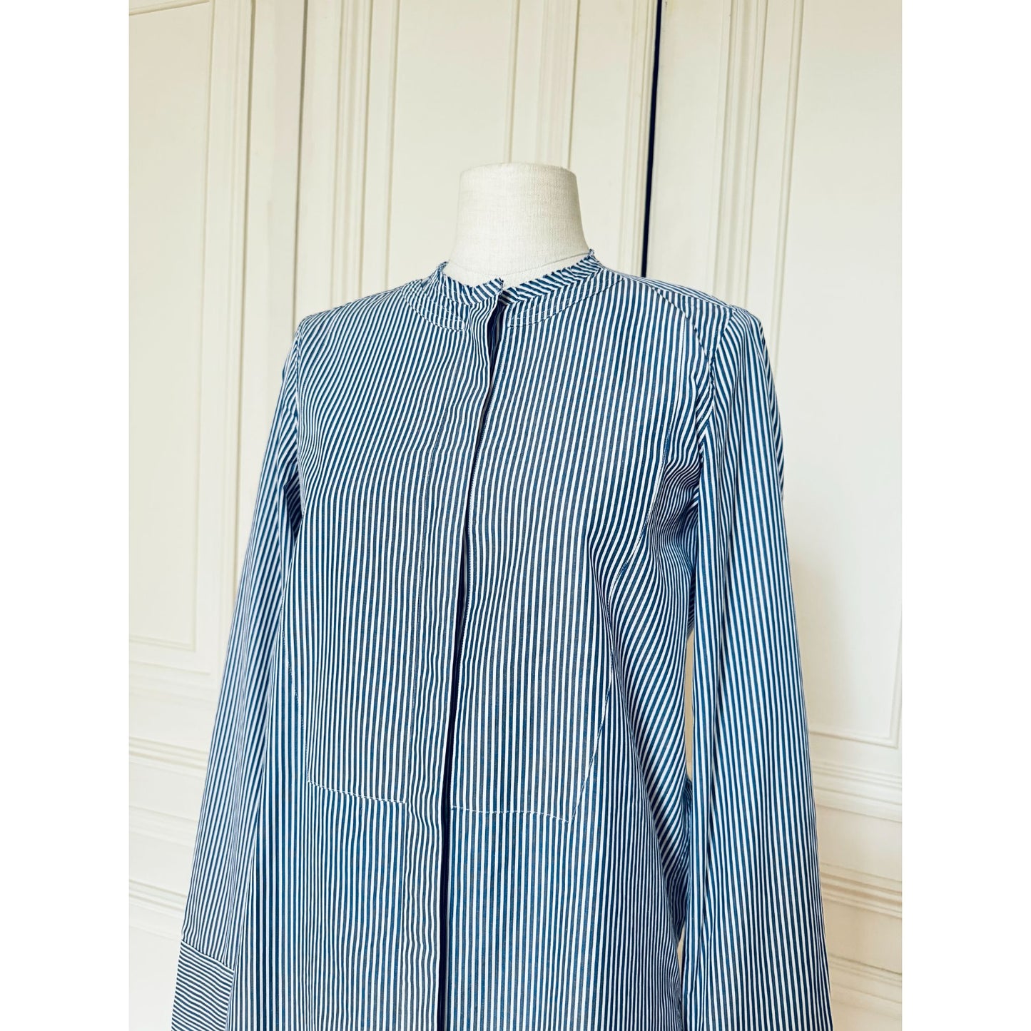 Phoebe Philo Blue Striped Mandarin Collar Shirt 