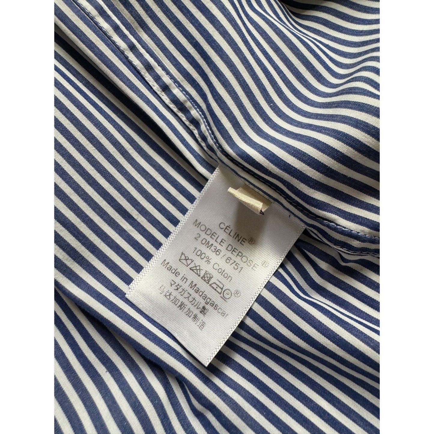 Phoebe Philo Blue Striped Mandarin Collar Shirt 