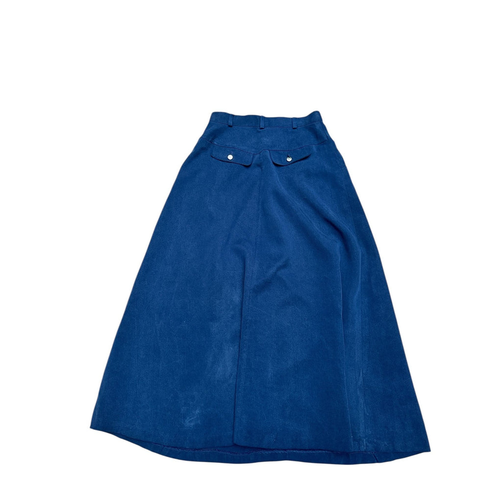Vintage High Waist Navy Cotton Maxi Skirt 