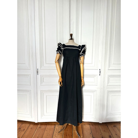 1977 Black Cotton Paysanne Dress 