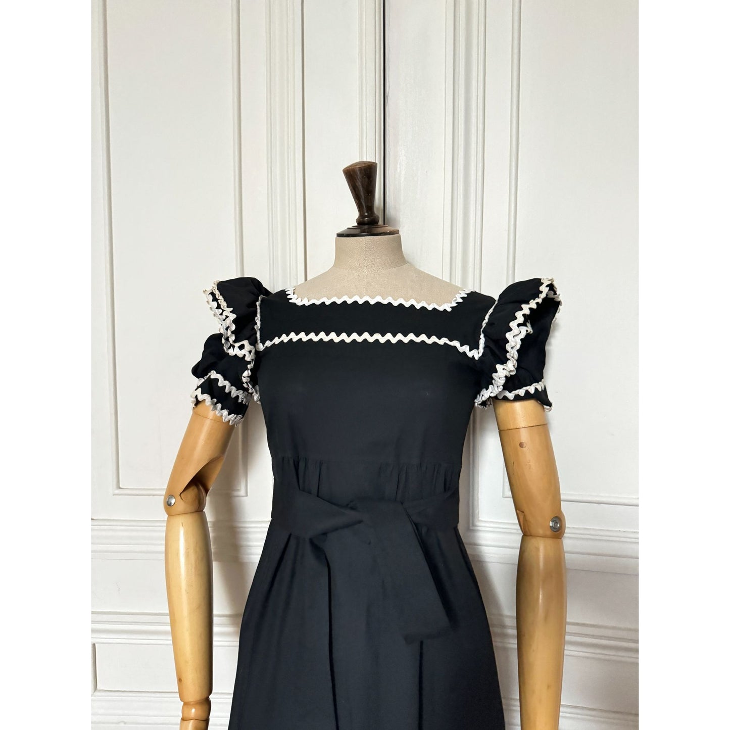 1977 Black Cotton Paysanne Dress 