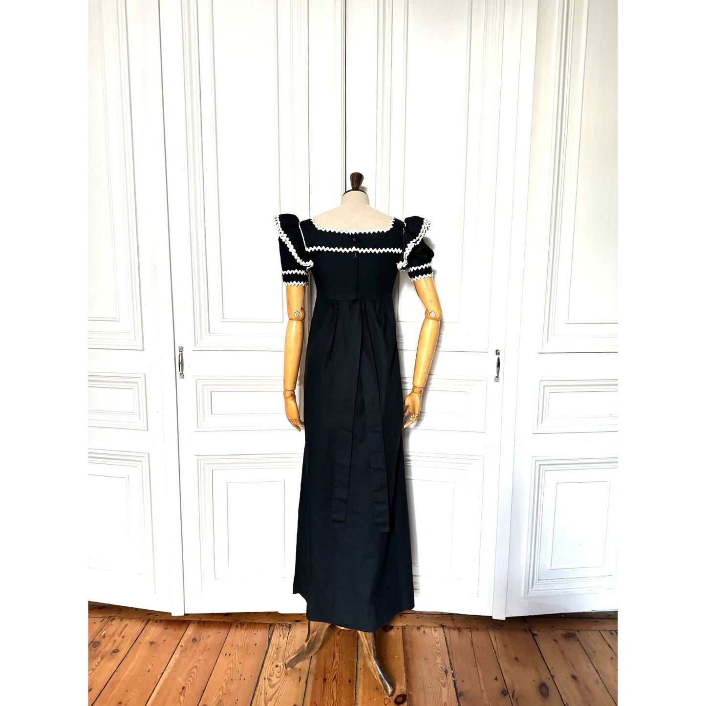 1977 Black Cotton Paysanne Dress 