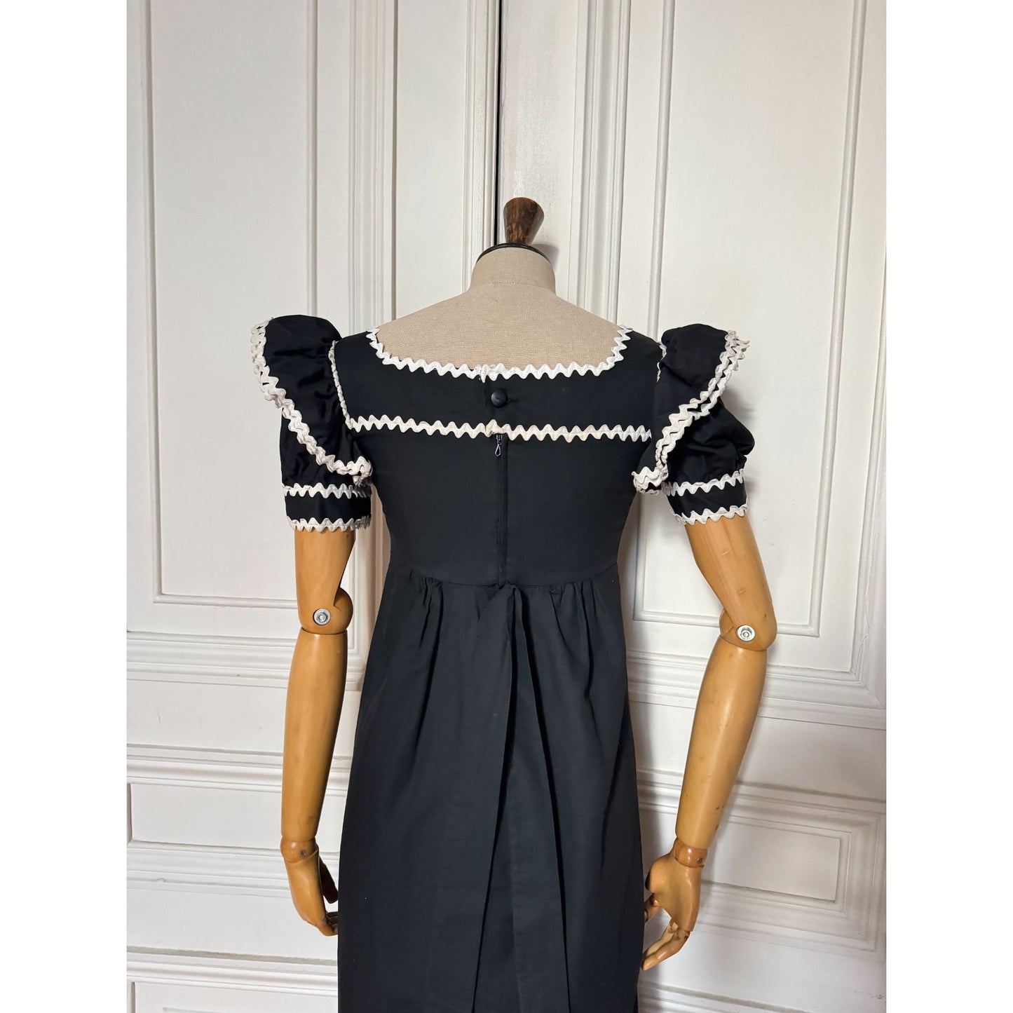 1977 Black Cotton Paysanne Dress 