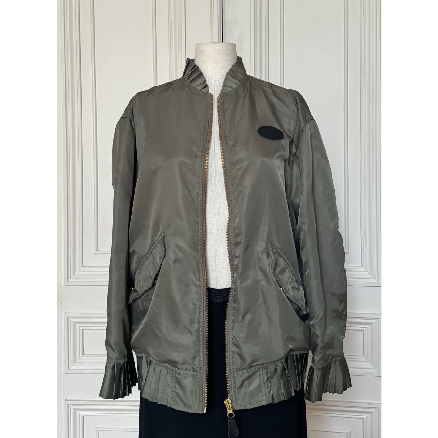 FW 2017 Khaki Pleated Bomber Jacket 
