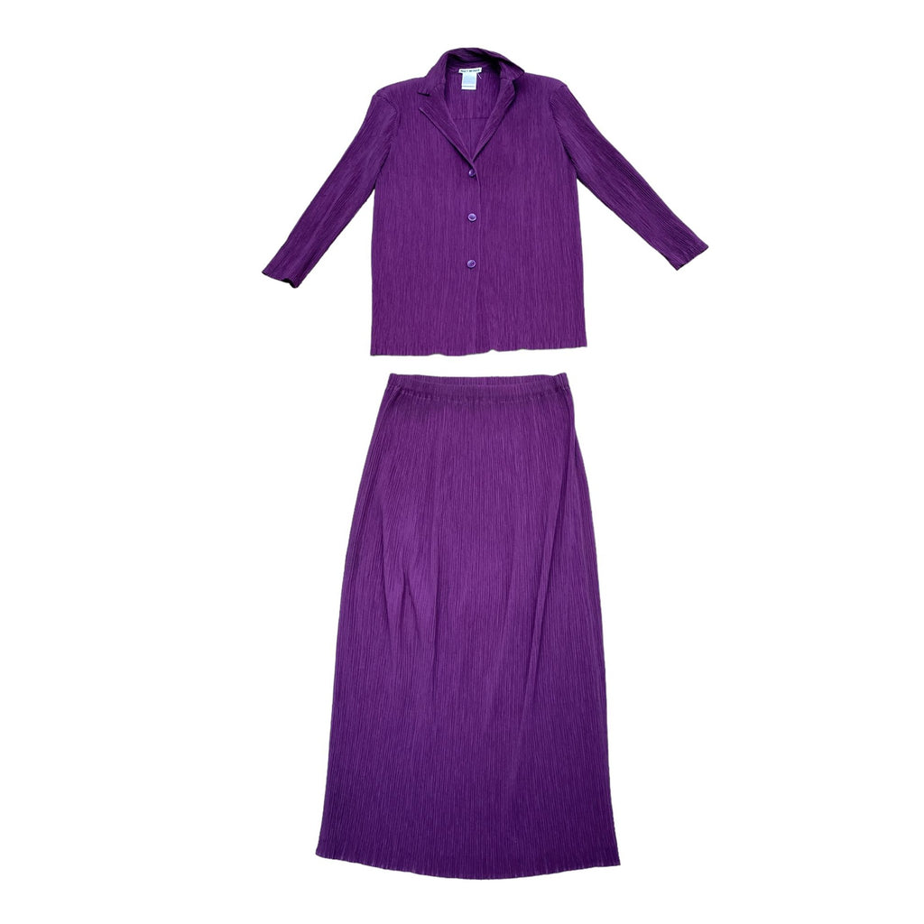 Purple Pleats Set Shirt + Skirt