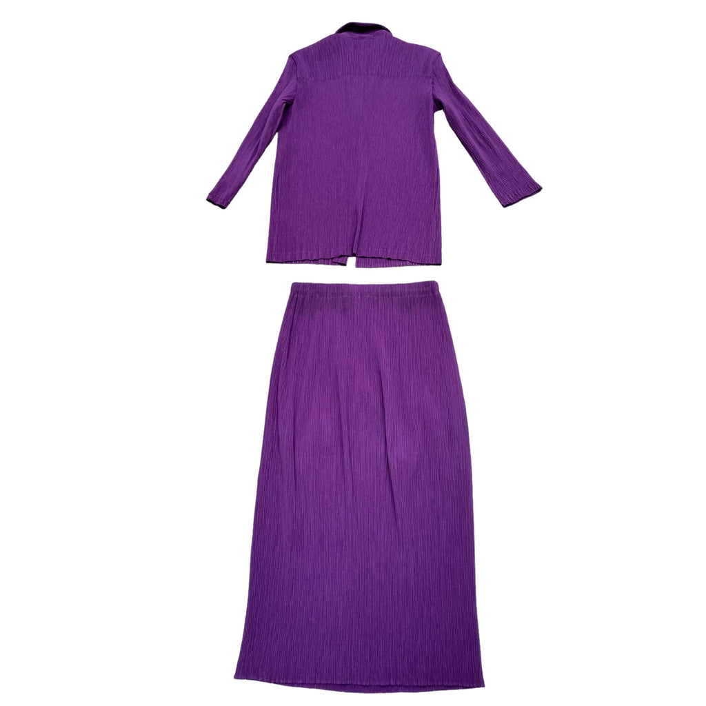 Purple Pleats Set Shirt + Skirt