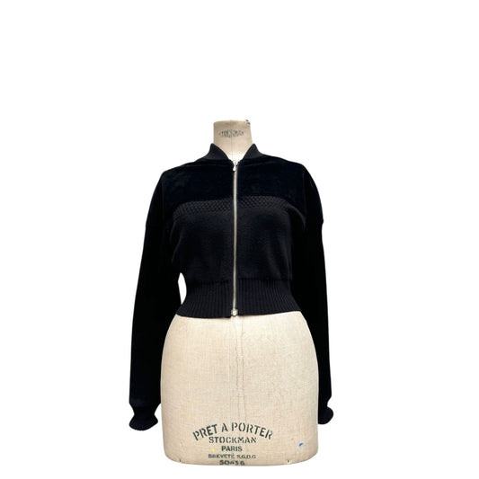 1990s Black Suede & Navy Knitted Cropped Jacket
