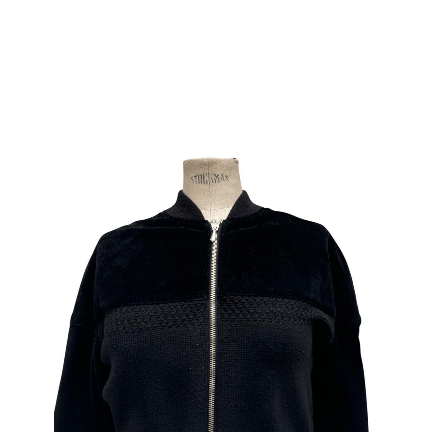 1990s Black Suede & Navy Knitted Cropped Jacket