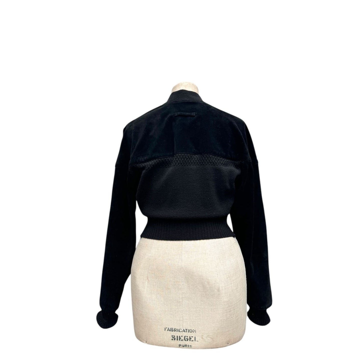 1990s Black Suede & Navy Knitted Cropped Jacket