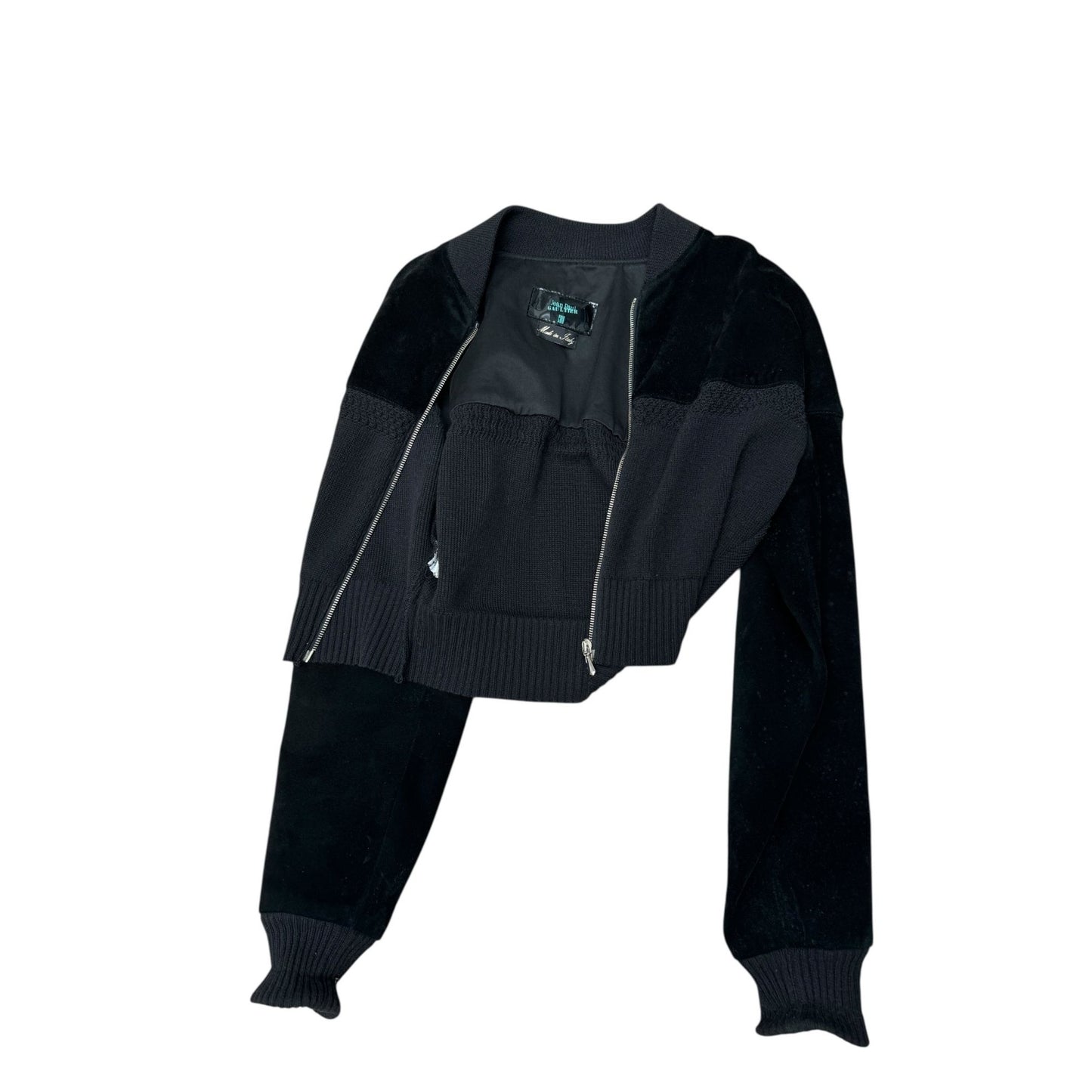 1990s Black Suede & Navy Knitted Cropped Jacket