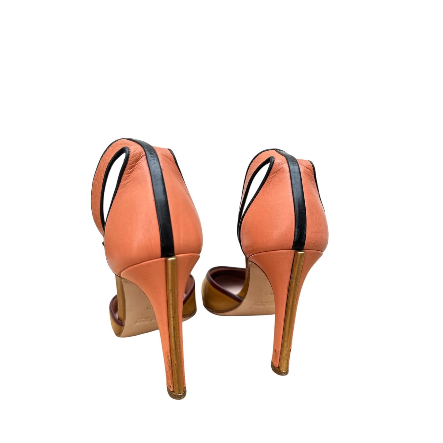 Brown / Pink Patent Leather Ankle Strap Heels