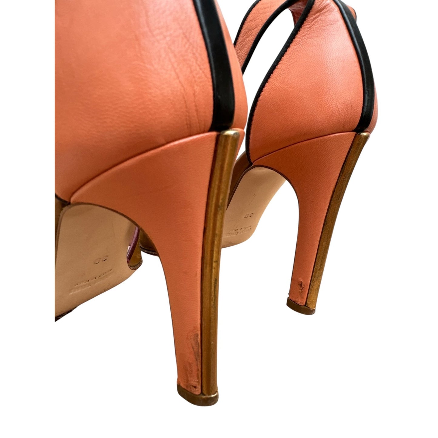 Brown / Pink Patent Leather Ankle Strap Heels