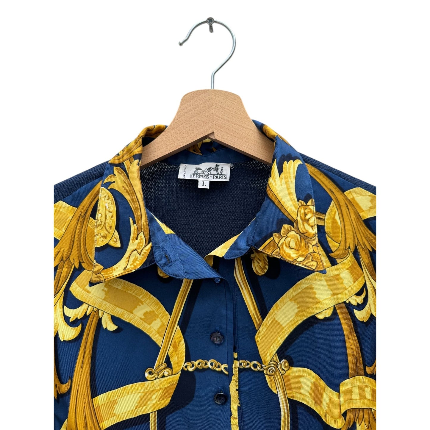 Navy Silk Cotton Printed Vareuse Top