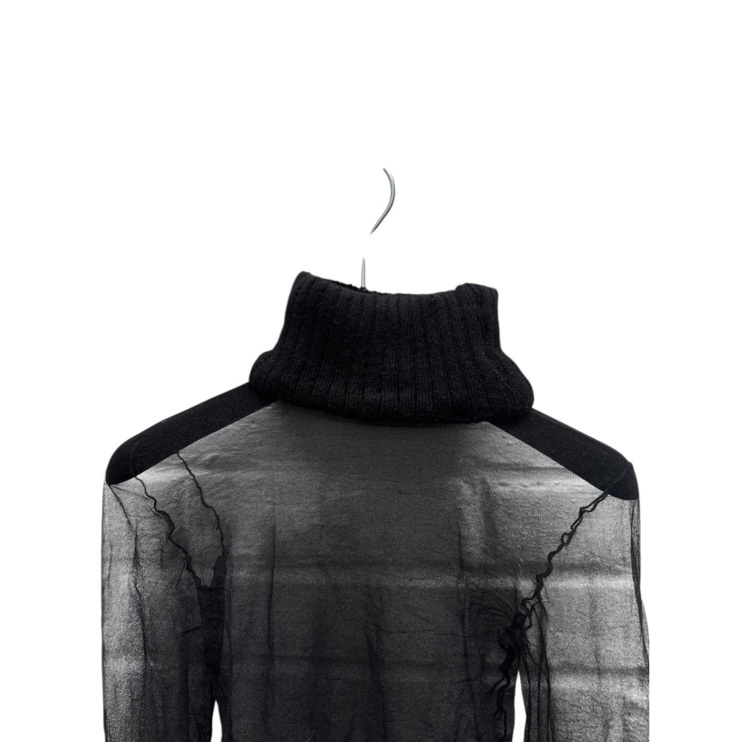 1970s Sheer Black Nylon Rollneck Size 0 — Fits XS