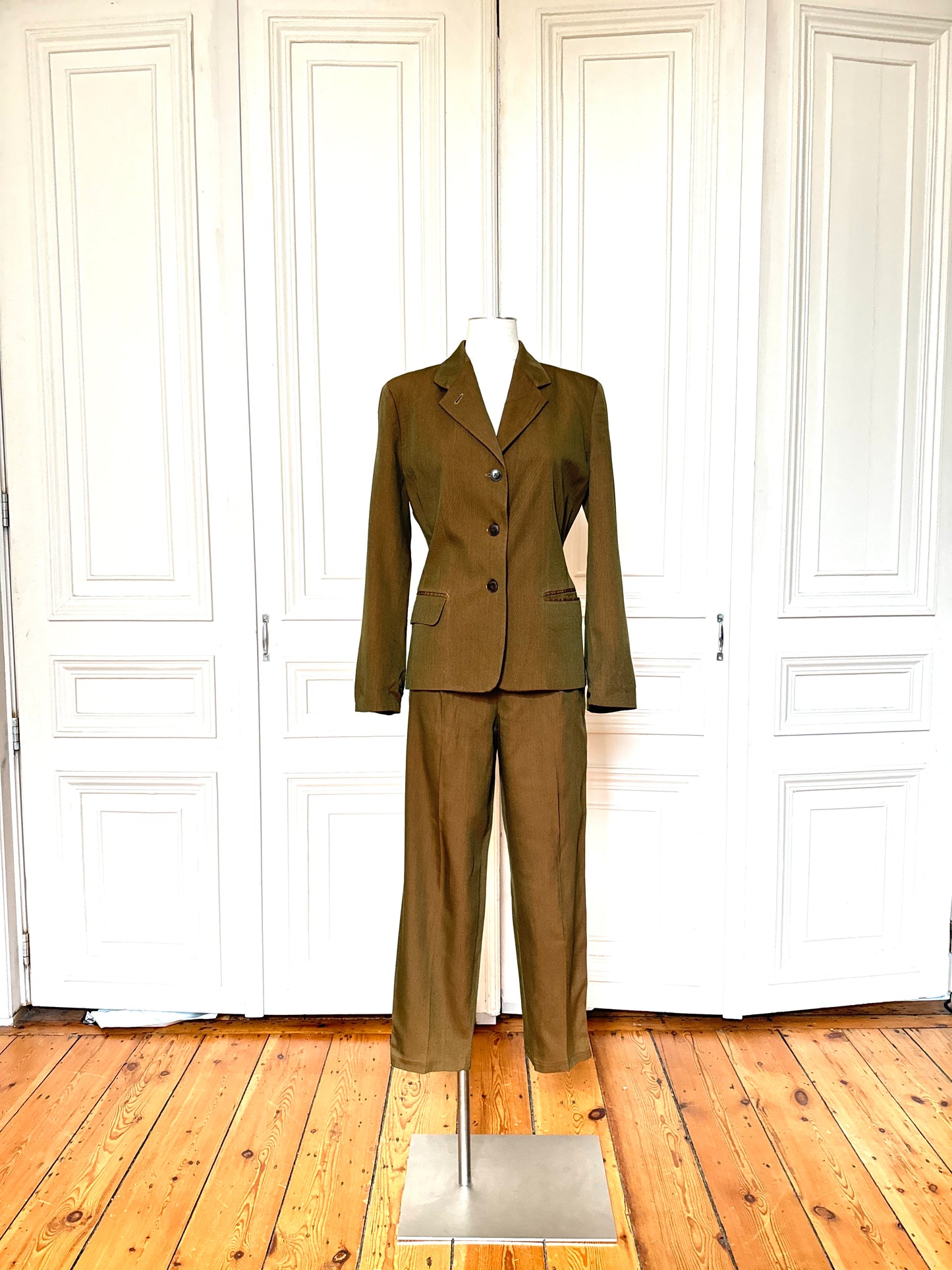 Jean Paul Gaultier 1980s Iridescent Linen Cotton Pants Suit Size XS / 34