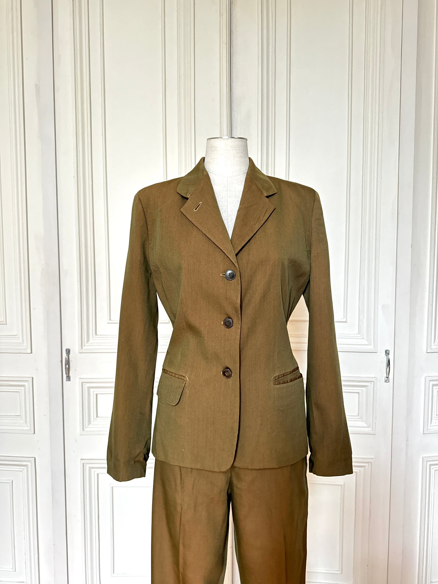 Jean Paul Gaultier 1980s Iridescent Linen Cotton Pants Suit Size XS / 34
