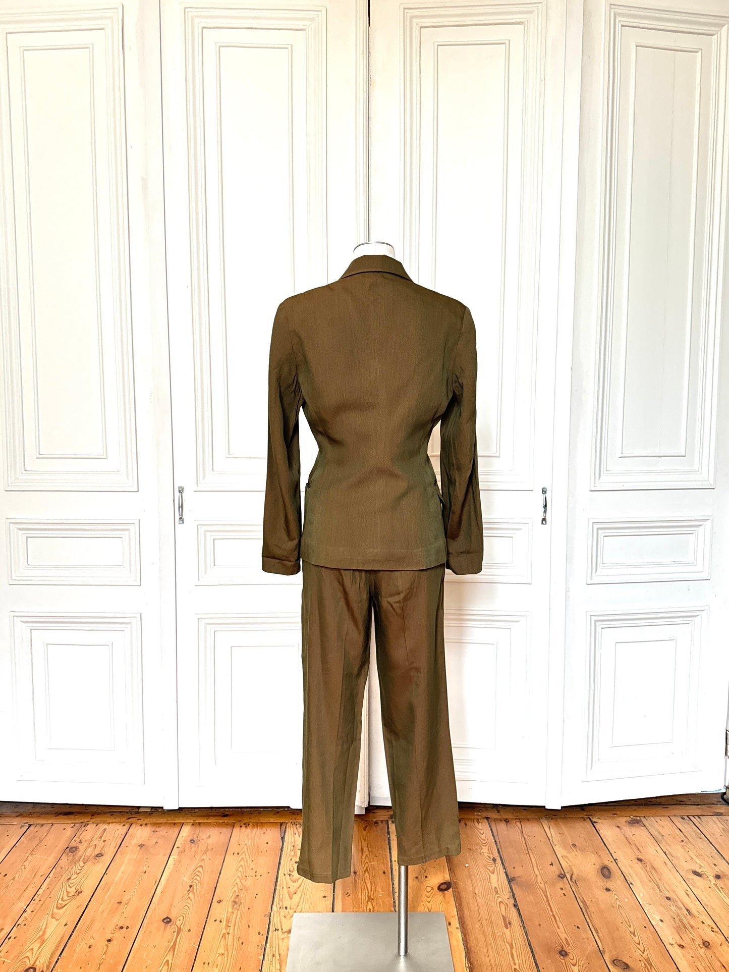 Jean Paul Gaultier 1980s Iridescent Linen Cotton Pants Suit Size XS / 34